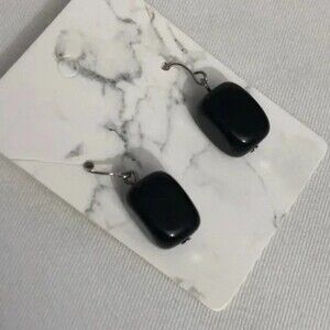Black Square Pierced Dangle Earrings